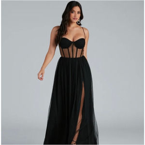 Corset Dress by Windsor A-Line Swiss Dot Black Size Small Formal NWT